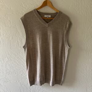 TURNBURY Mens Extra Fine Merino Wool VNeck Sweater Vest Size Large Heather Brown